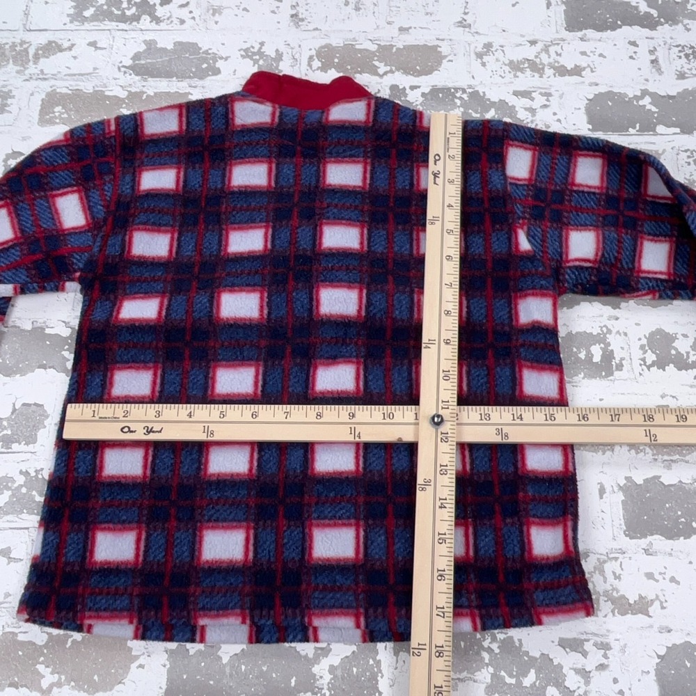 Vintage Looney Tunes Sweater Boys 7 Blue Red Plaid Fleece Jacket Youth Taz Y2K - Picture 5 of 7